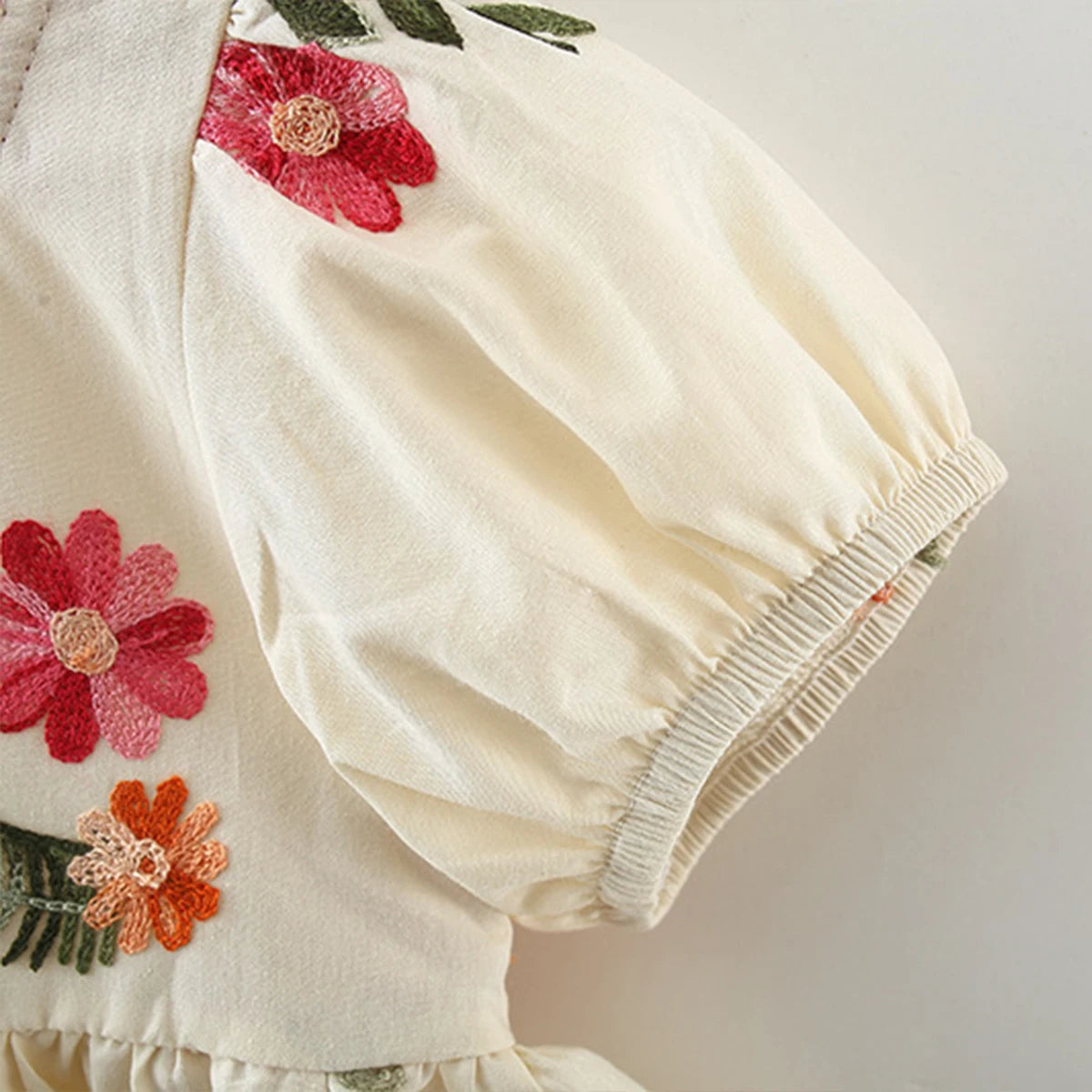 Embroidered Bubble Sleeve Dress