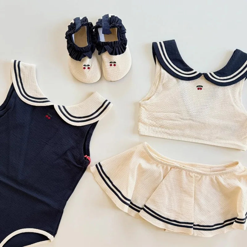 Classic Navy Style Sun-Protective Swimwear for Kids