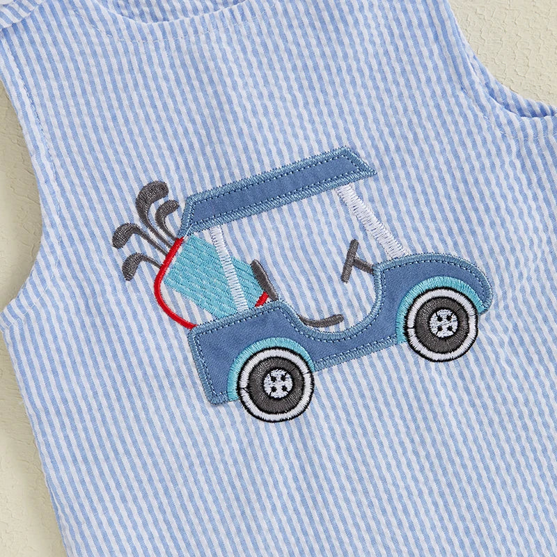 Golf Cart Appliqué Striped Romper