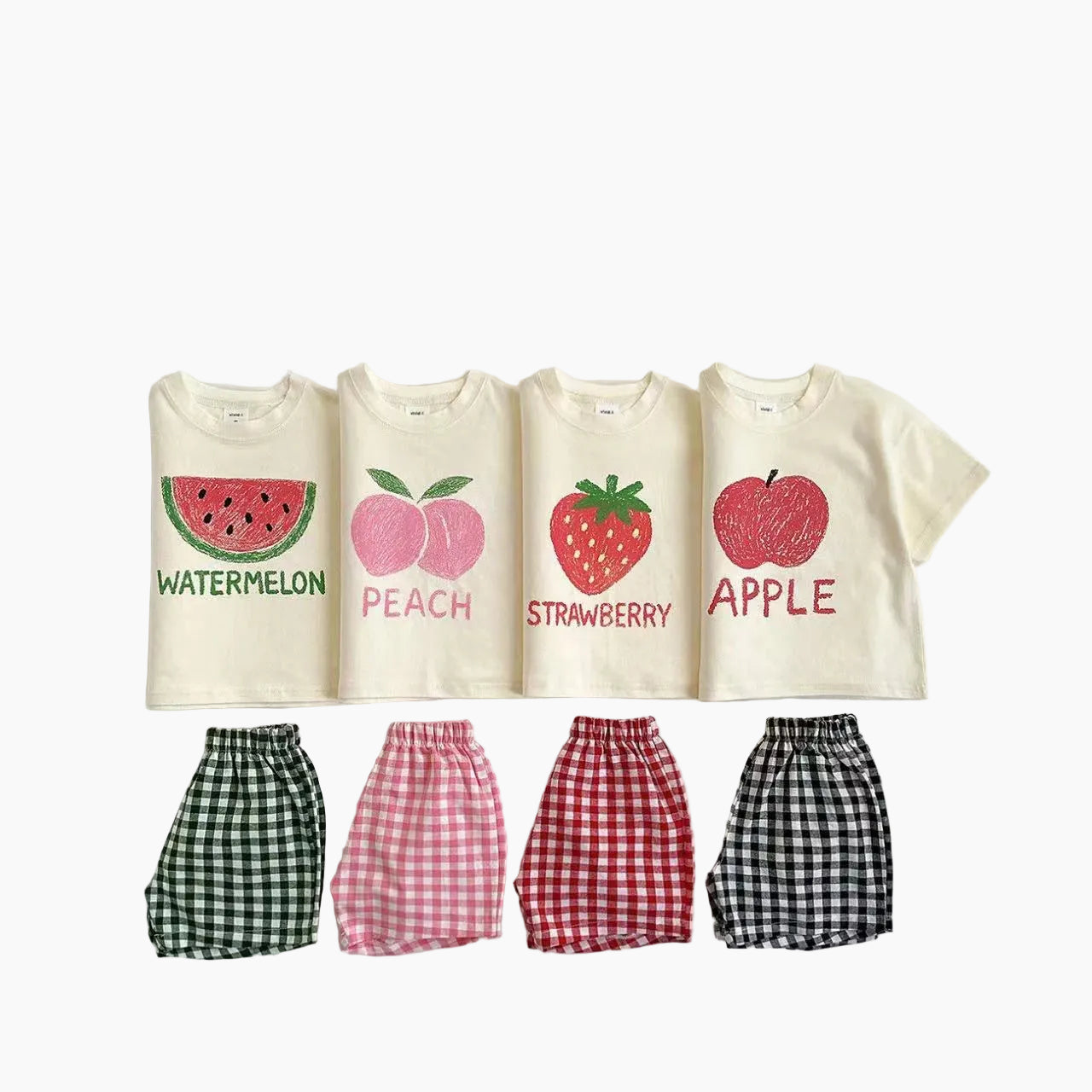 Fruit T-shirt & Plaid Shorts Set