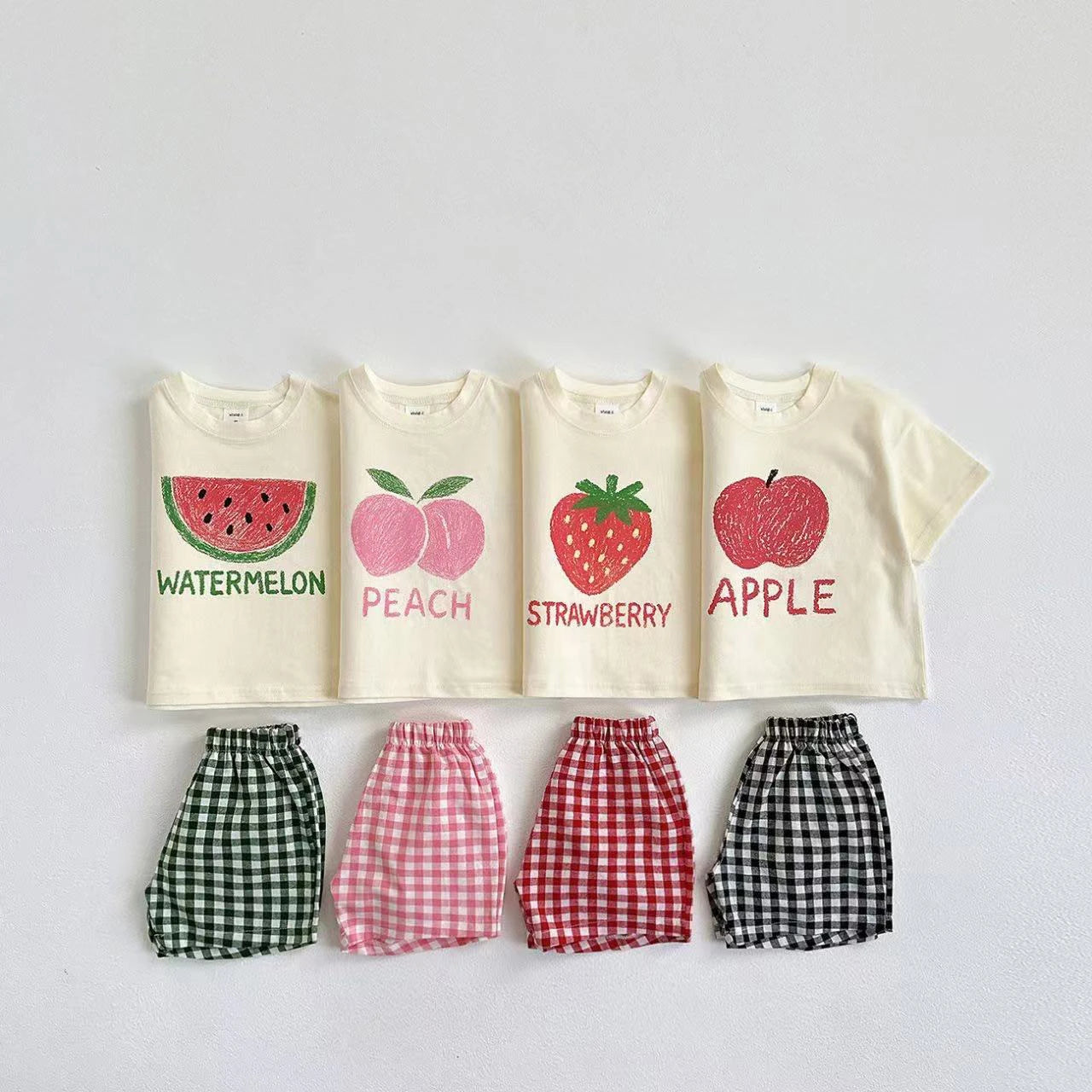 Fruit T-shirt & Plaid Shorts Set