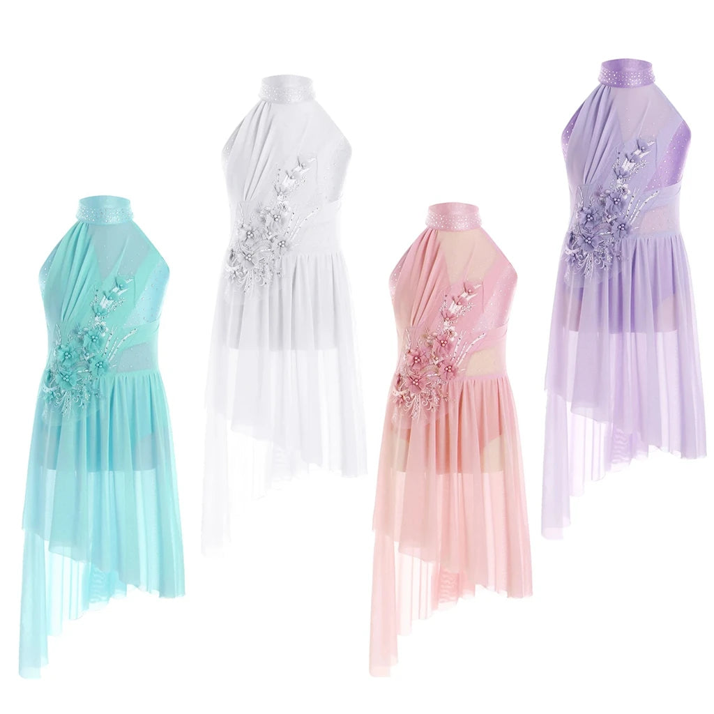 Girl's Lyrical Dance Dress with High-Low Skirt