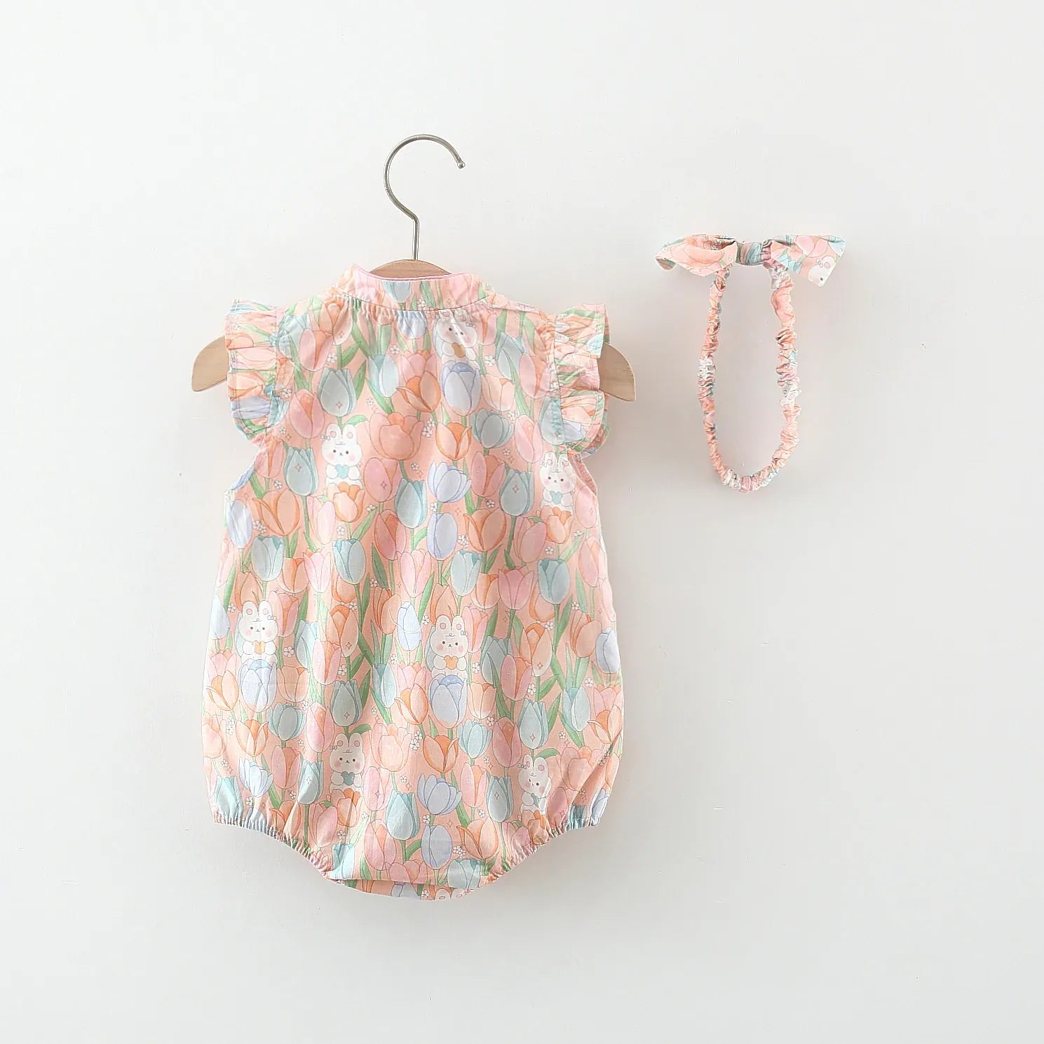 Chinese Style Floral Qipao Romper & Bonnet Set