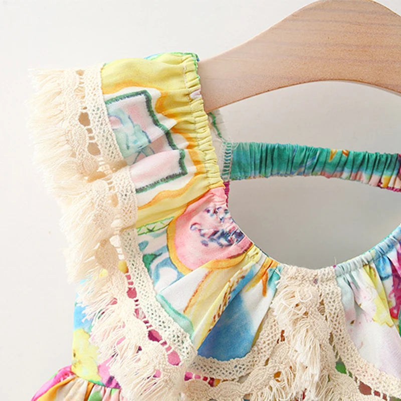 Colorful Graffiti Print Summer Dress for Girls