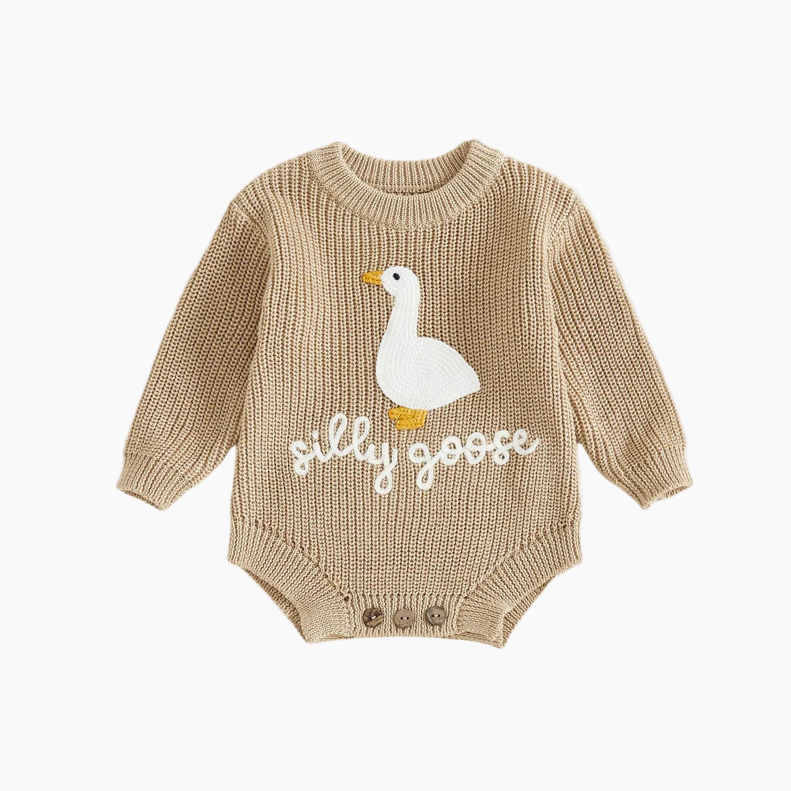 Infant Baby Knitted Long Sleeve Goose Embroidery Romper Jumpsuit