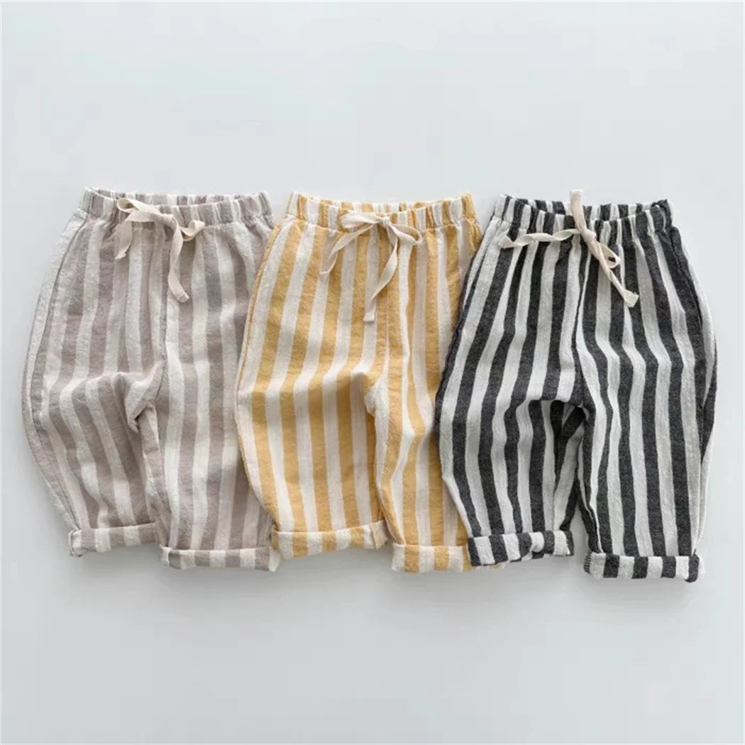 Vintage Striped Linen Cotton Pants