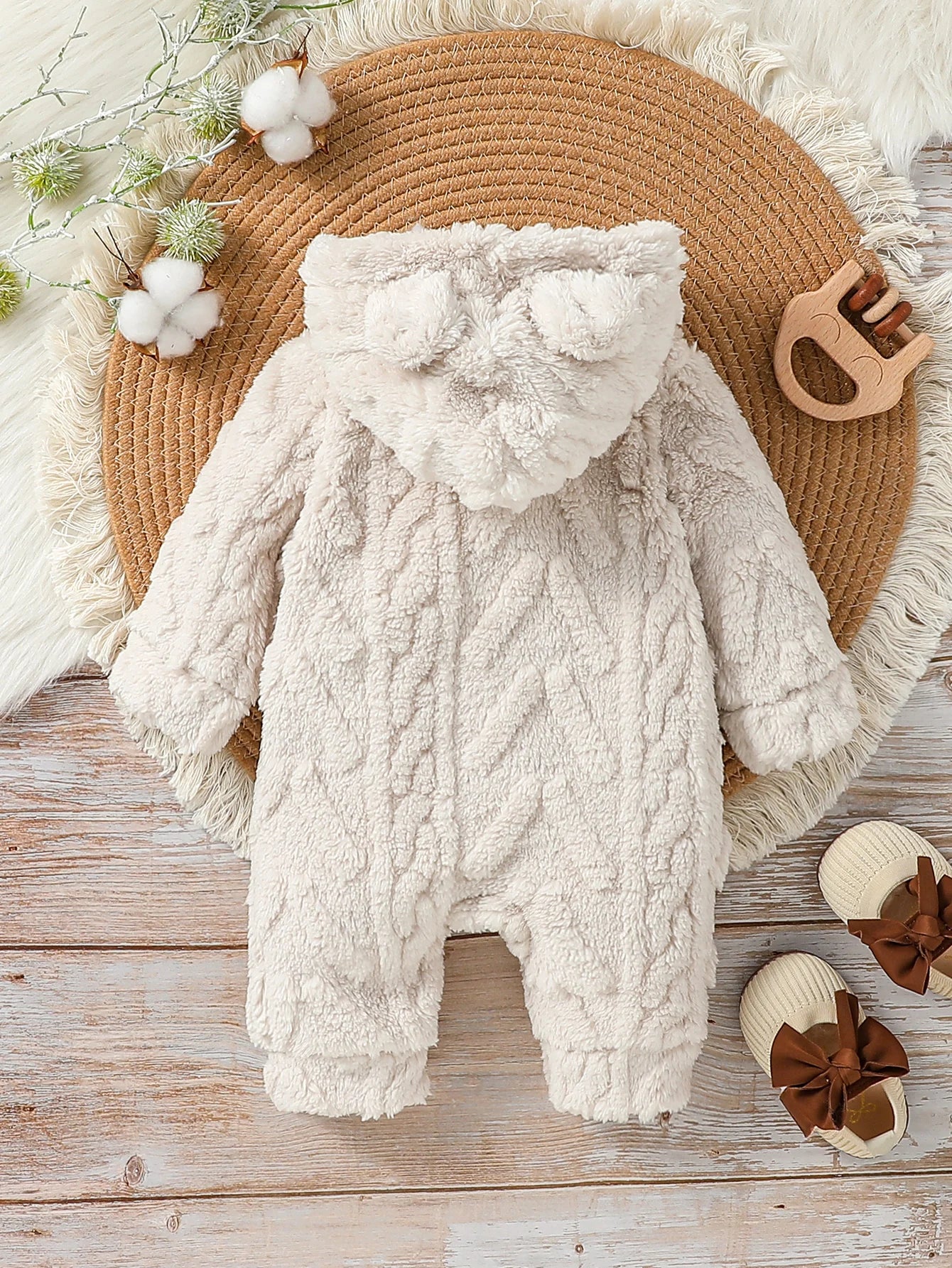 Baby Winter Plush Hooded Jumpsuit