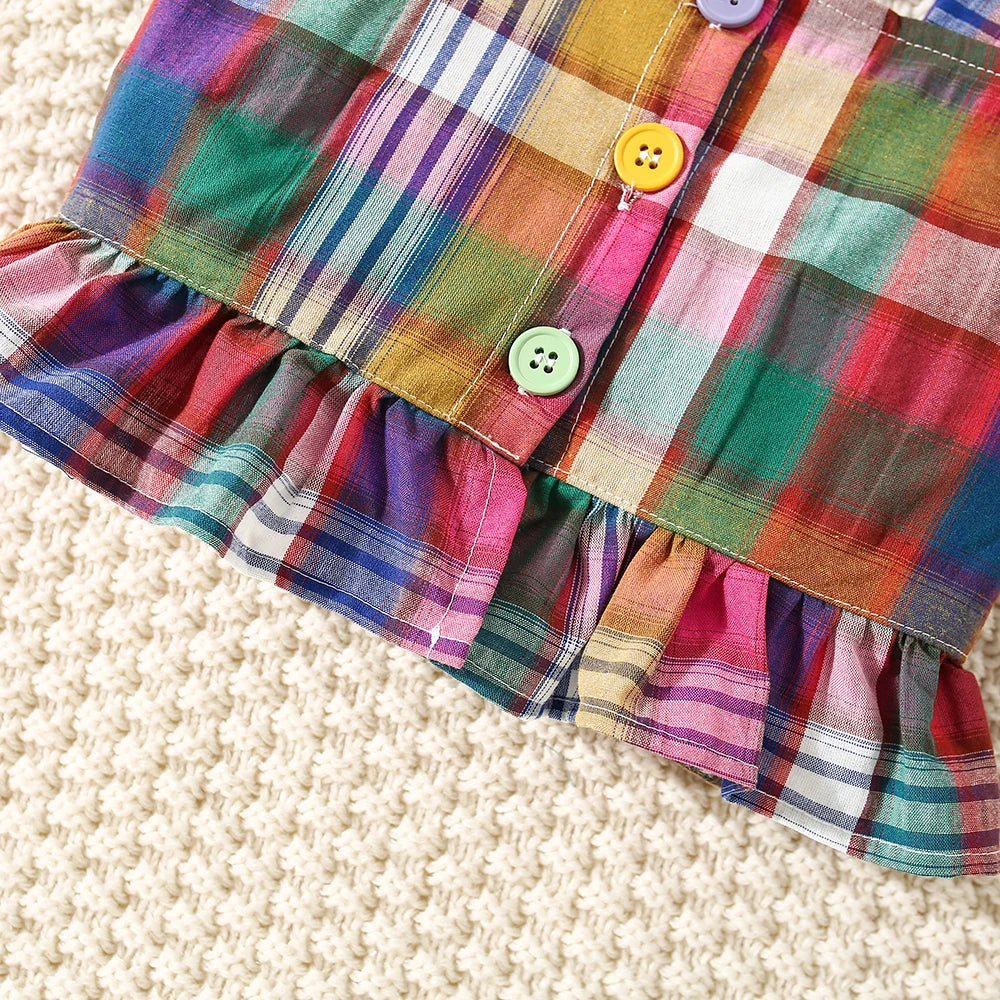 Simple Plaid Camisole Top & Shorts Set for Baby Girls