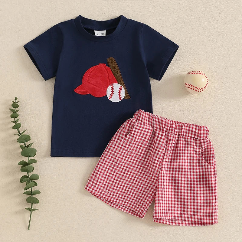 2-Piece Baseball Embroidery T-Shirt & Shorts Set