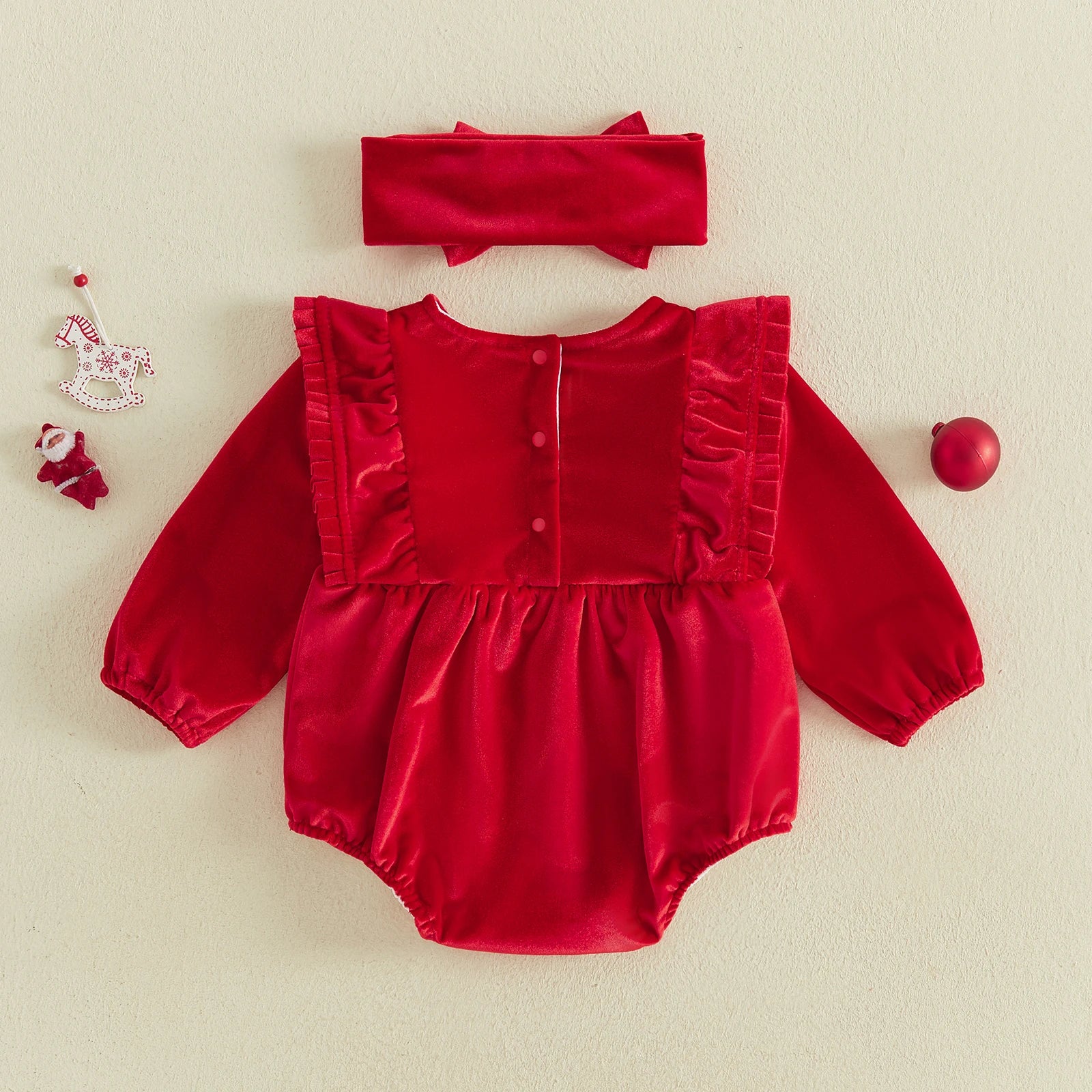 Baby Girl Ruffle Bow Romper & Headband Set