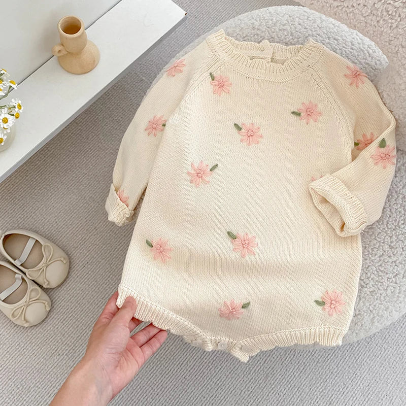 In Full Bloom Floral Embroidered Knit Romper