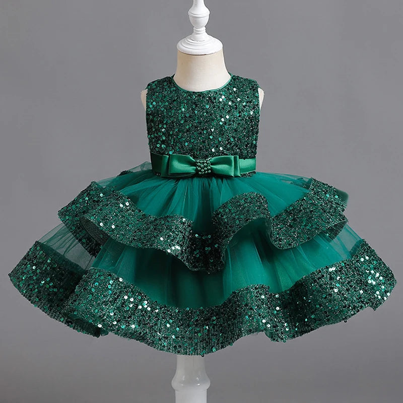 Girls' Sleeveless Sequin & Mesh Party Dress