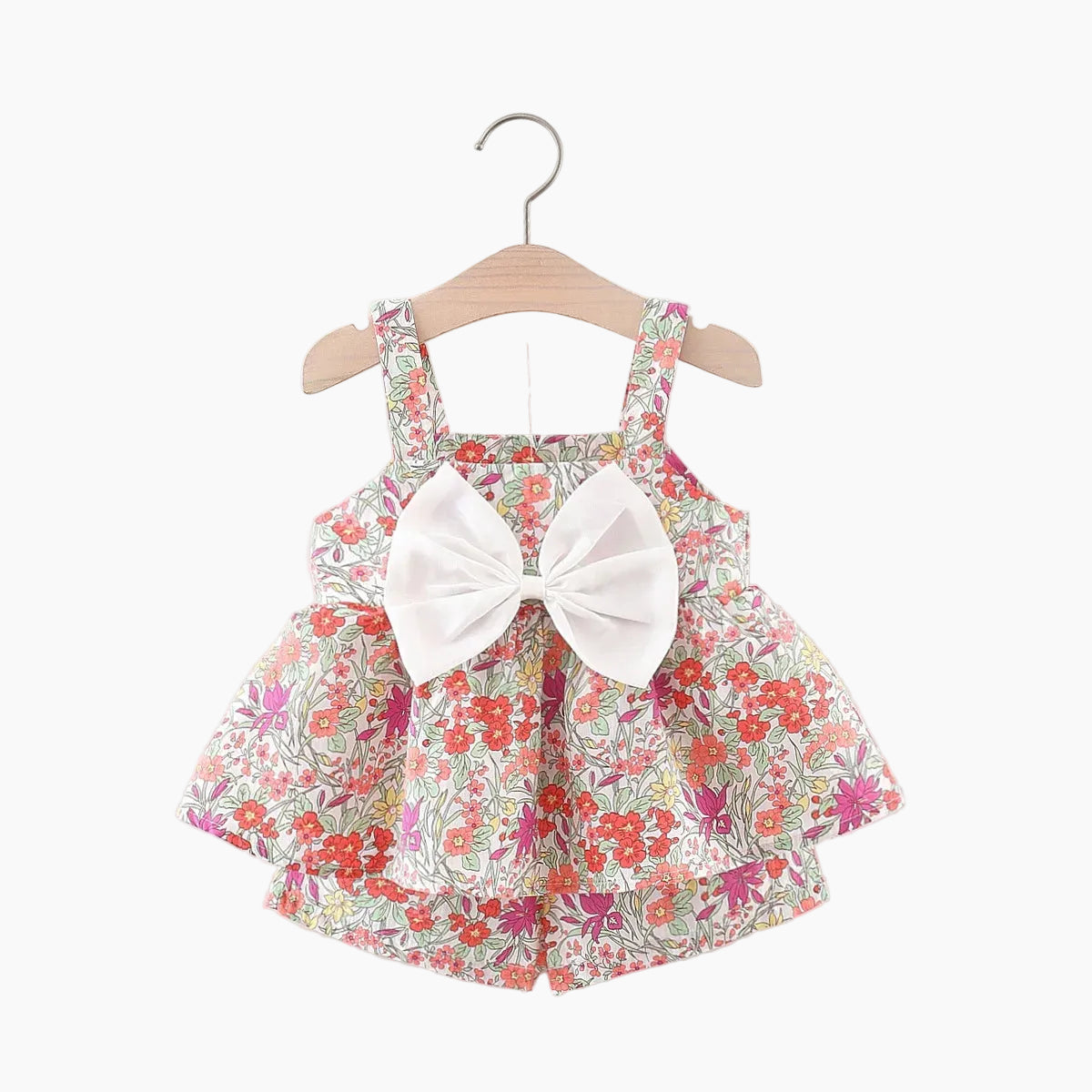 Fashion Floral Print & Bow Romper Set for Baby Girls