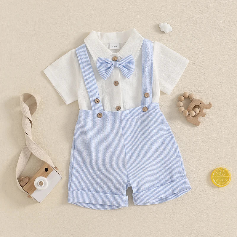 3-Piece Baby Boy Gentleman Romper & Shorts Set