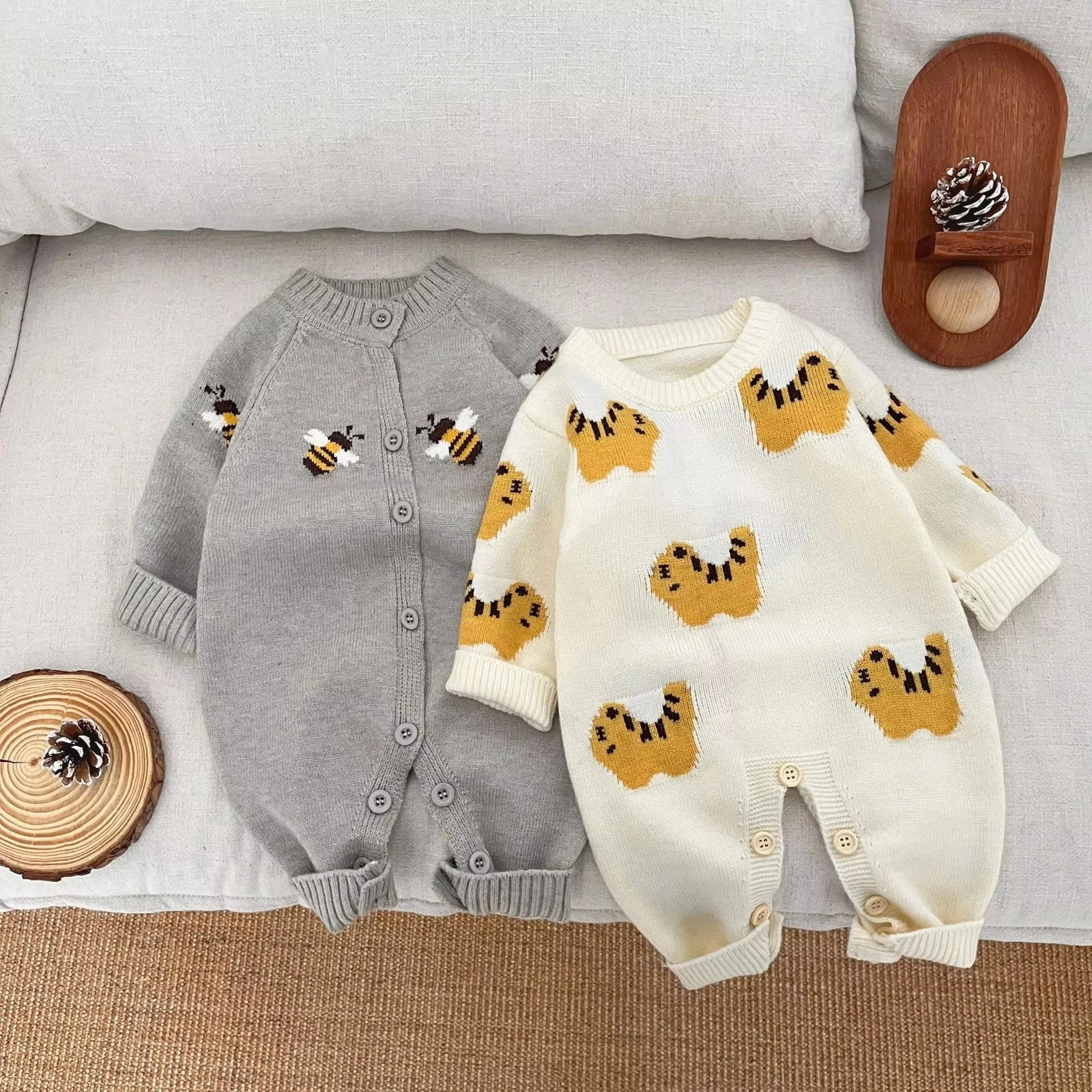 Little Bee & Tiger Knitted Baby Romper