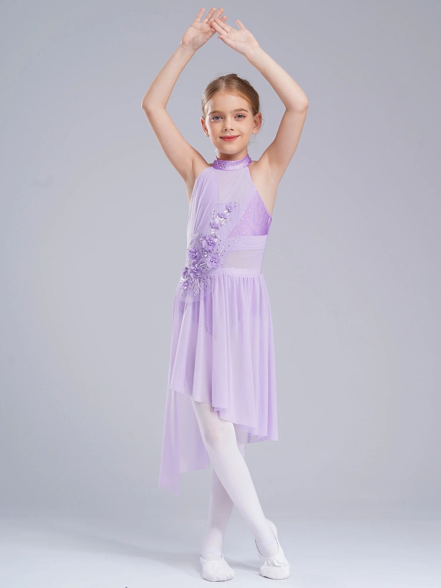 Girl's Lyrical Dance Dress with High-Low Skirt