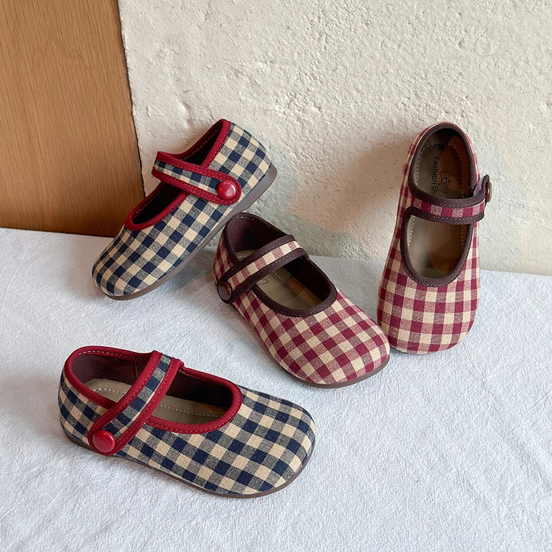 Toddler Girls Vintage Gingham Plaid Mary Jane Flats