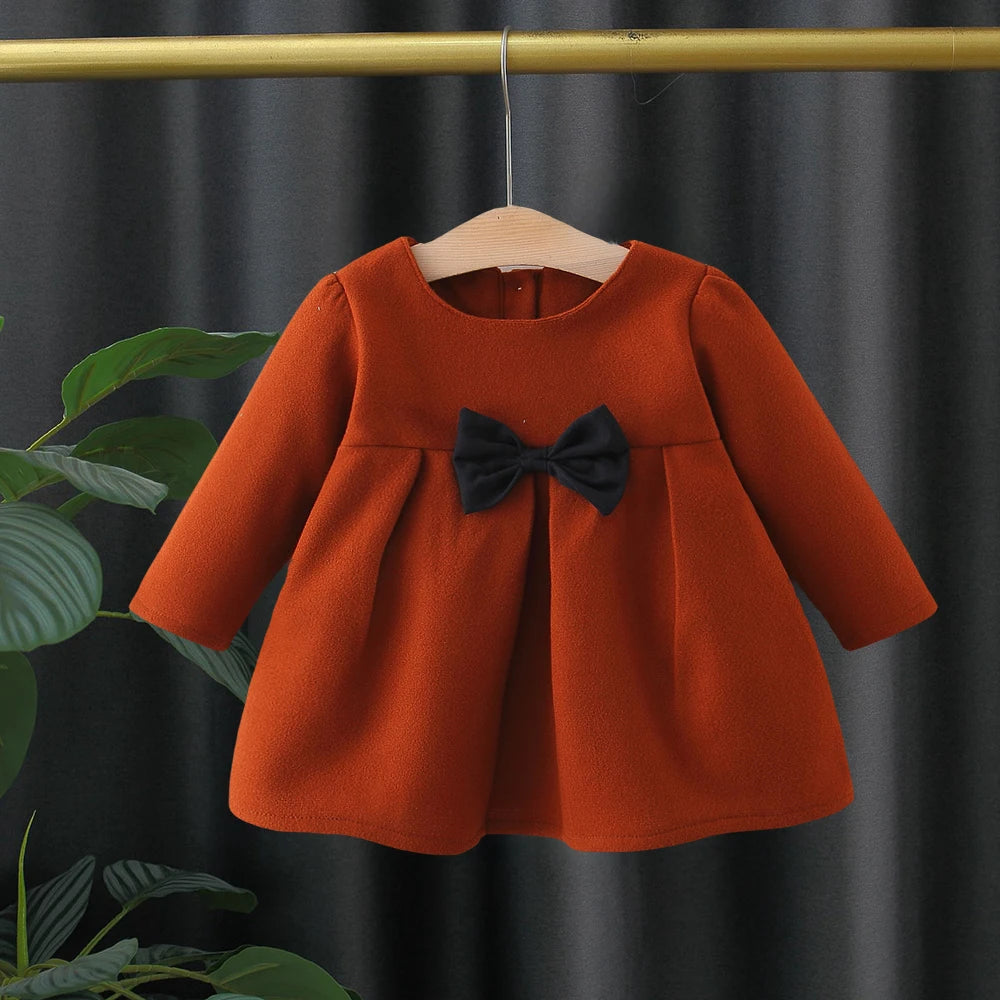 Baby Girl Bow-Trim Woolen Coat Warm Outerwear Fall Winter
