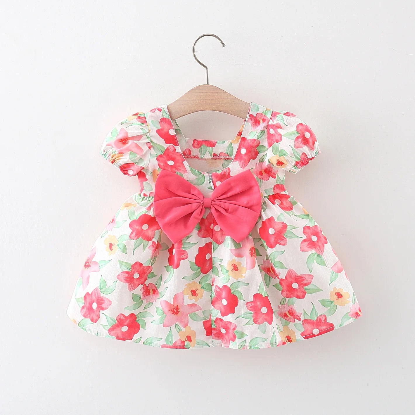 Sweet Floral Short-Sleeved Dress for Baby Girls