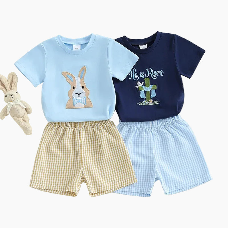 2-Piece Toddler Boy's Easter Embroidery & Plaid Shorts