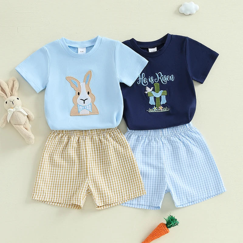 2-Piece Toddler Boy's Easter Embroidery & Plaid Shorts