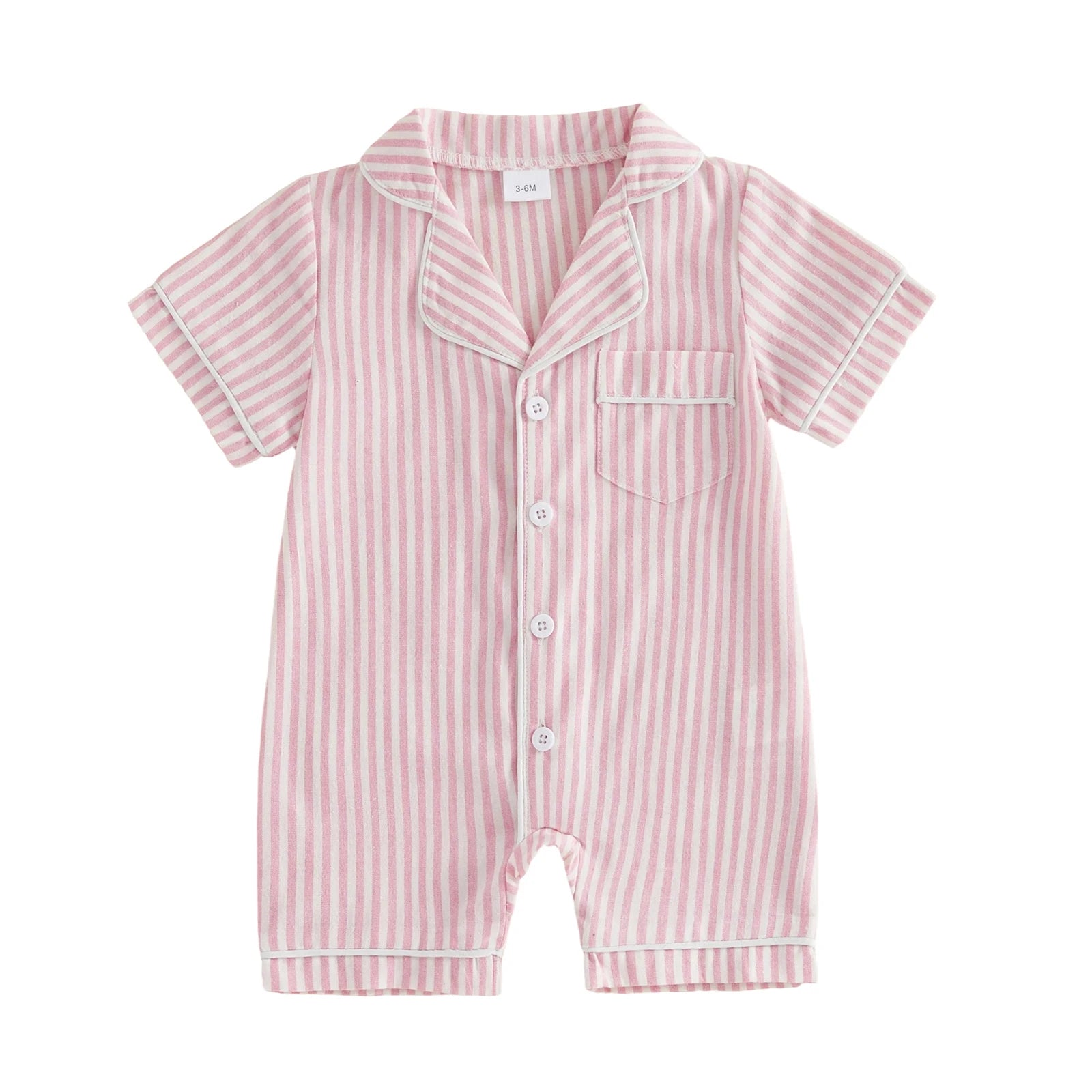Baby Unisex Striped Button-Up Short Sleeve Pajamas Romper Sleepwear