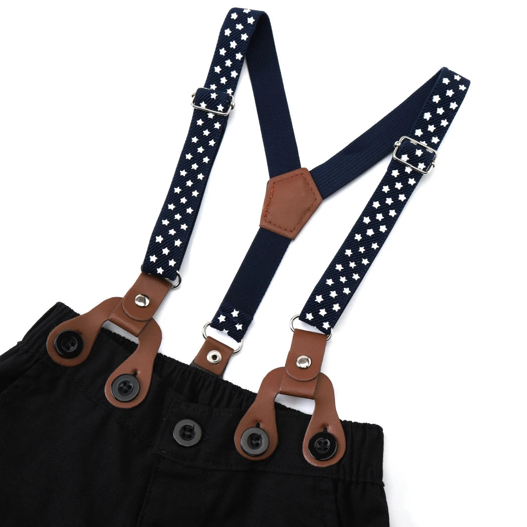 Baby Boy Formal Outfit with Bow Tie and Suspenders