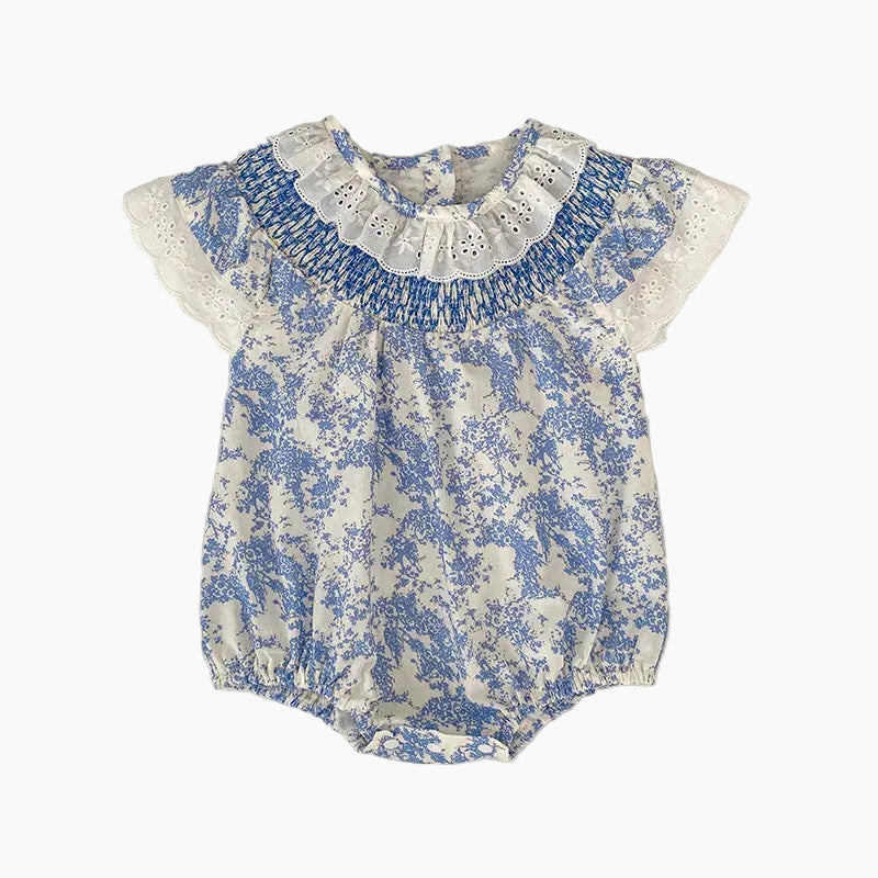 Baby Girl Floral Lace Collar Cotton Romper