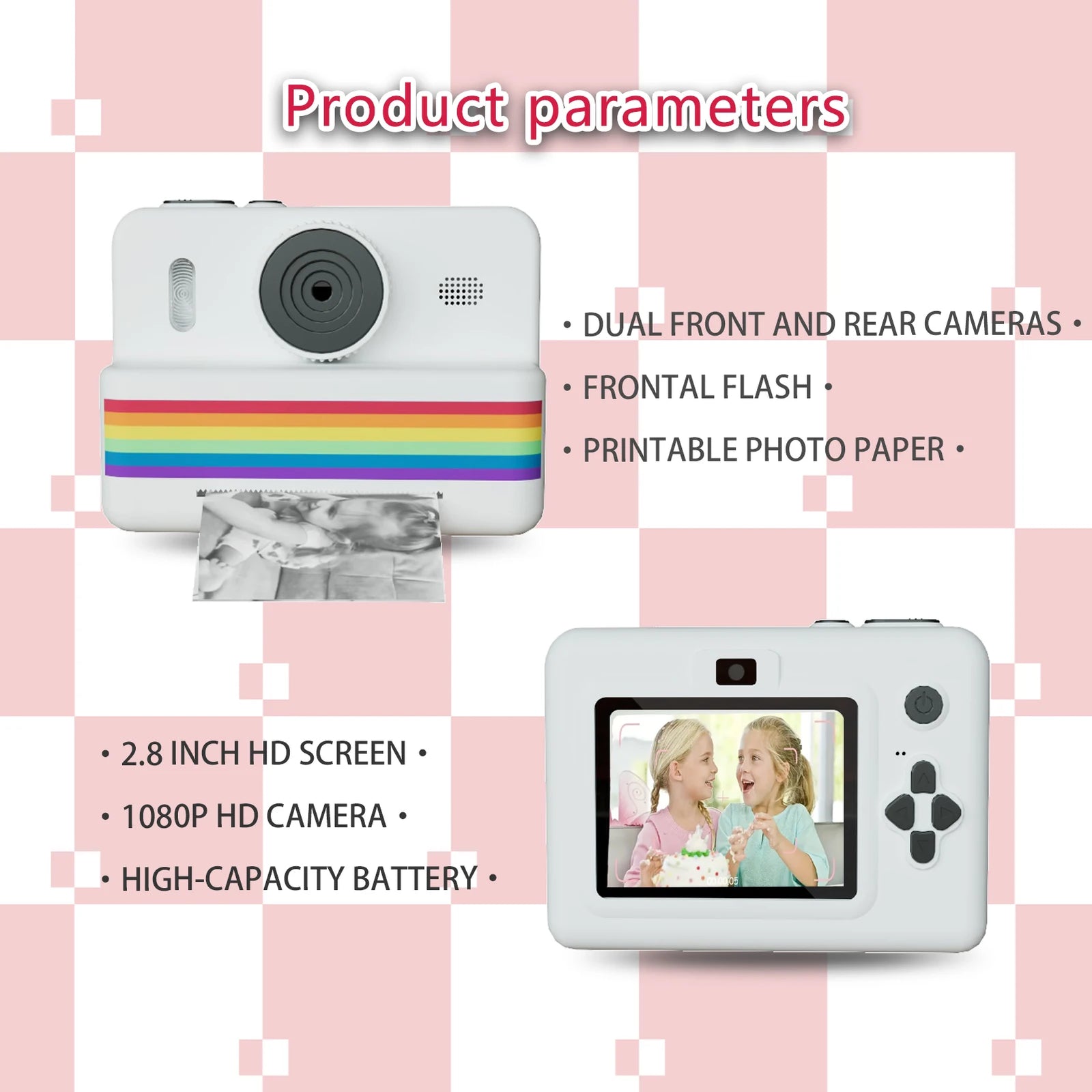 Instant Print Kids Camera with 2.8" Screen & Dual Lens