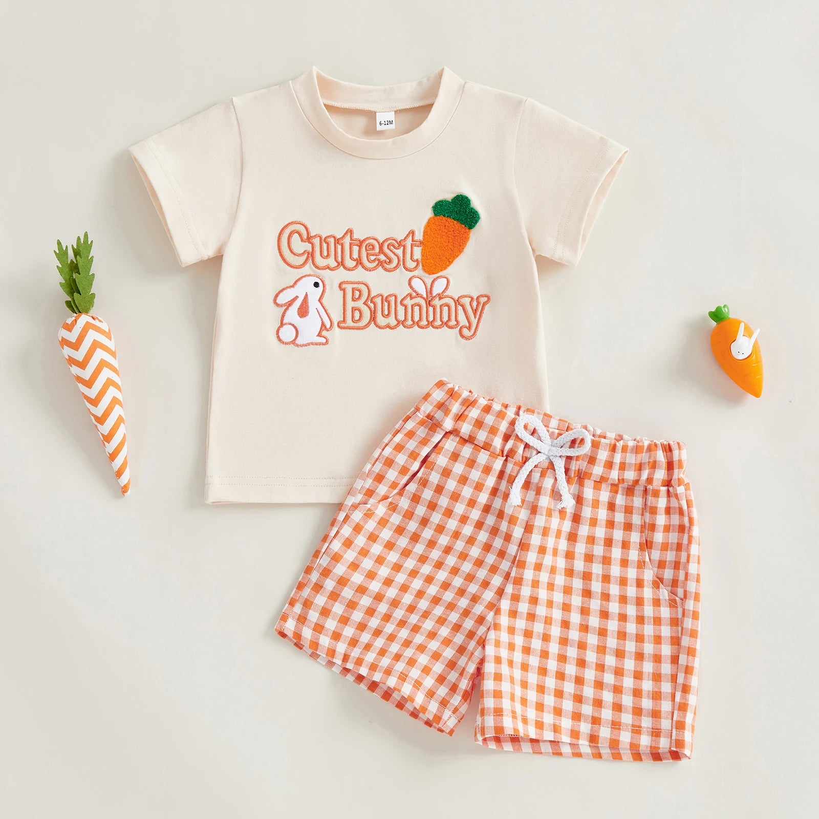 Kids' Easter Bunny Print T-Shirt & Plaid Shorts Set