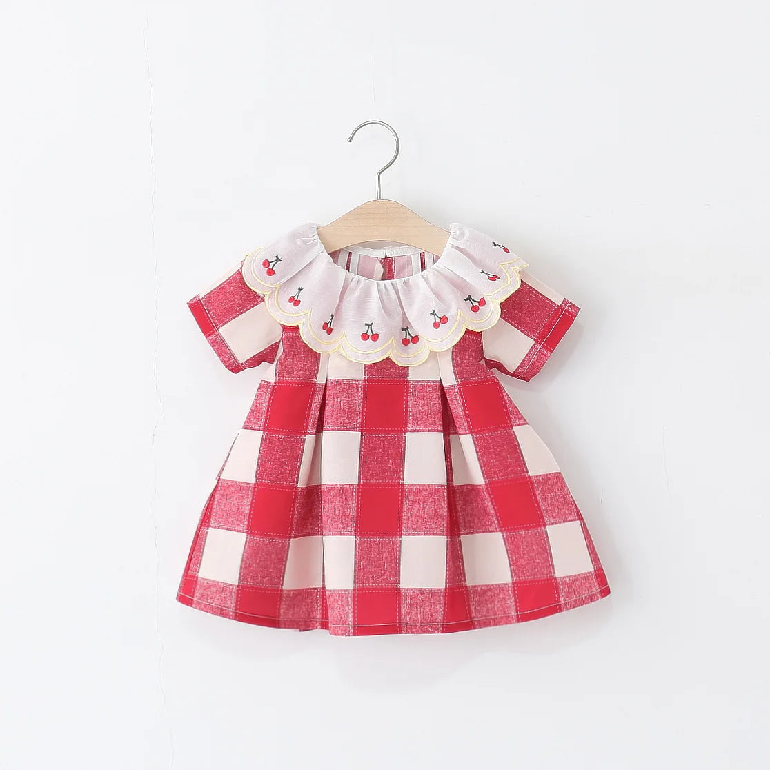Checkered Dress with Lace Collar