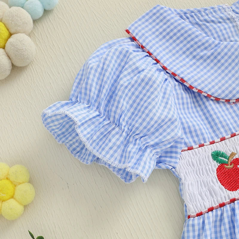 ABC Embroidered Plaid Dress