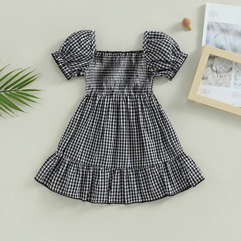 Sweet Summer Puff Sleeve Plaid Dress