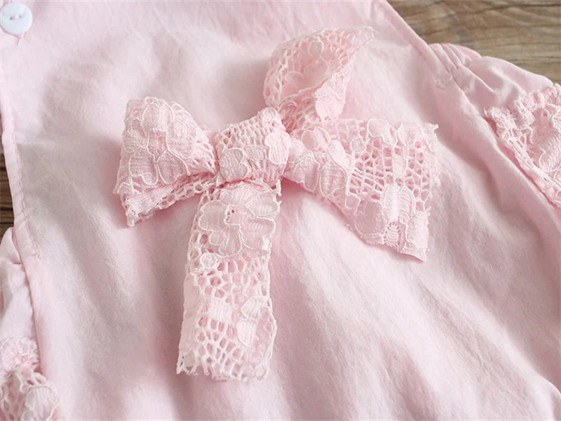 Lace Fly Sleeve Bodysuit & Bow Set for Baby Girls