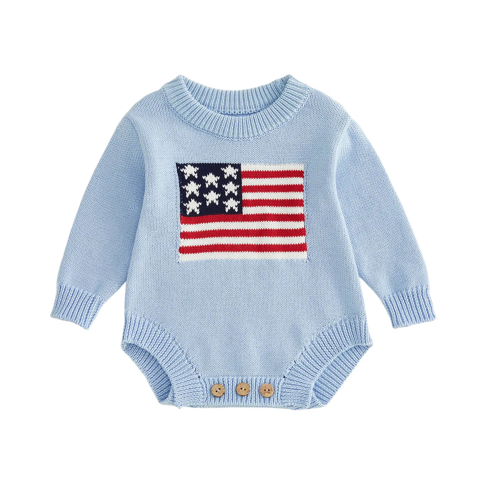 A / 0-3M Baby 4th of July Flag Pattern Knit Sweater Bodysuit