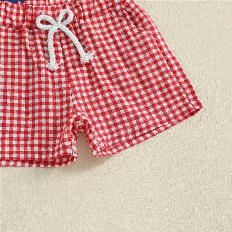 Tool Embroidery T-Shirt & Plaid Shorts Set