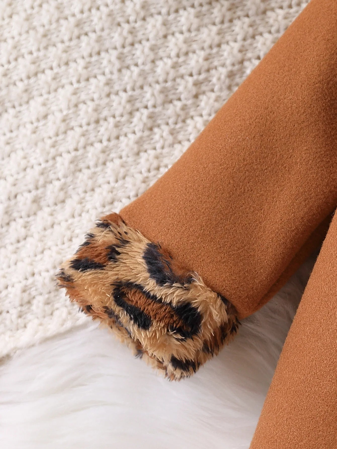 Baby Girl Leopard Print Woolen-Style Coat & Beret Set