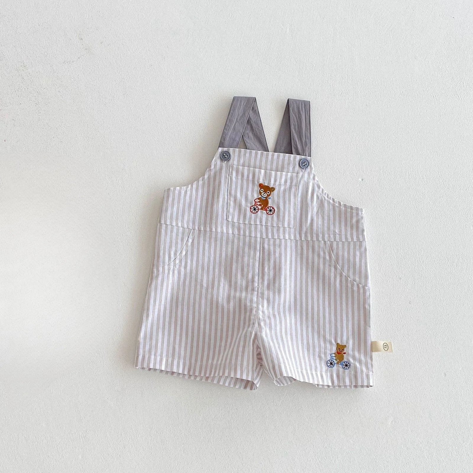 Unisex Checkered Overalls with Bear Embroidery