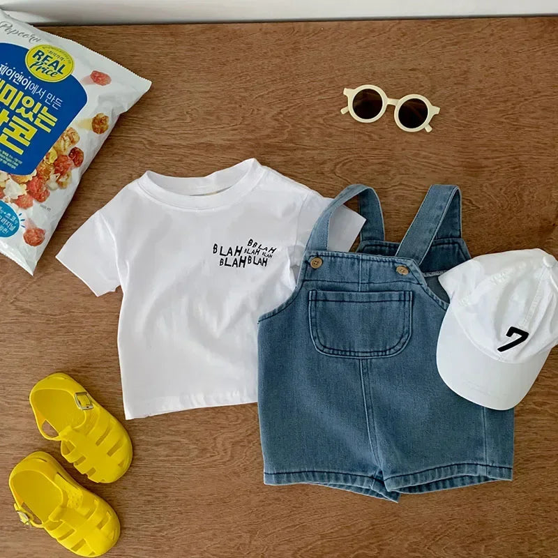 Toddler T-Shirt and Denim Short Overalls
