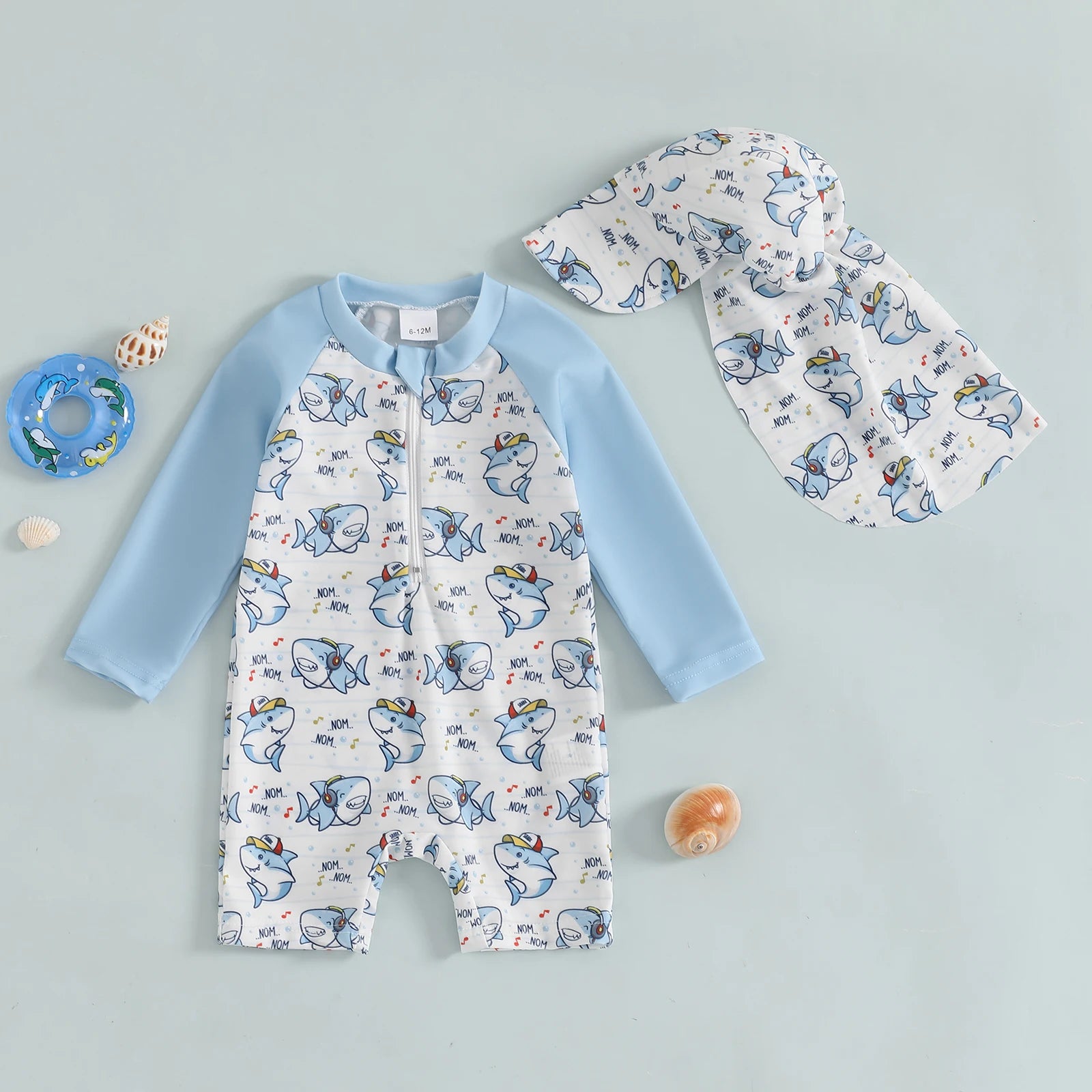 Baby Boy Rash Guard Swimsuit with Swim Cap