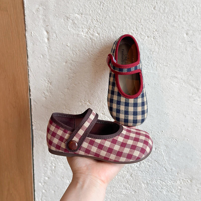 Toddler Girls Vintage Gingham Plaid Mary Jane Flats