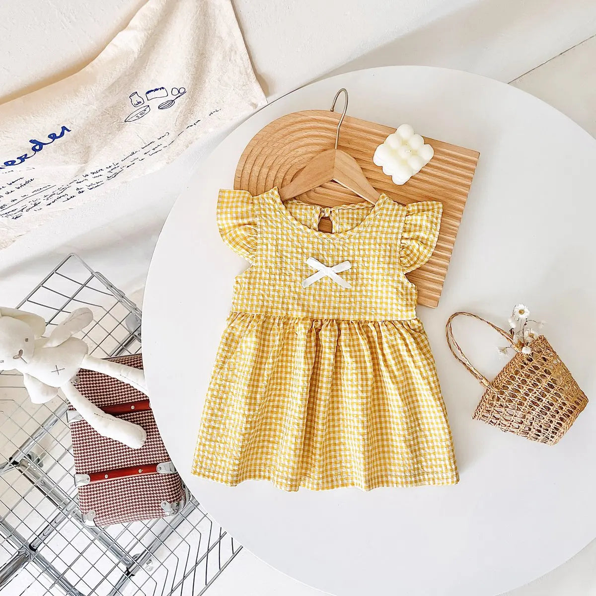 Plaid Flutter Sleeve Princess Dress