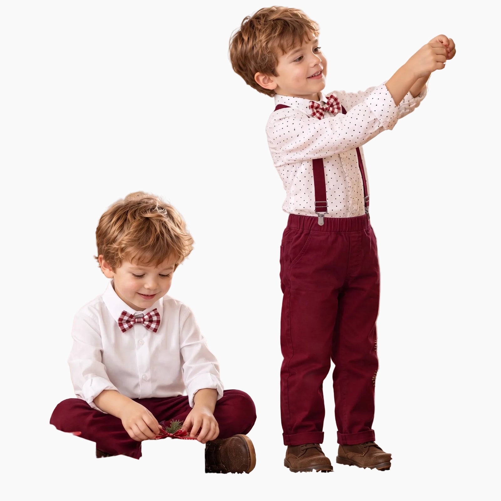 Boys Christmas 4-Piece Shirt, Bow Tie, Suspenders & Pants Set