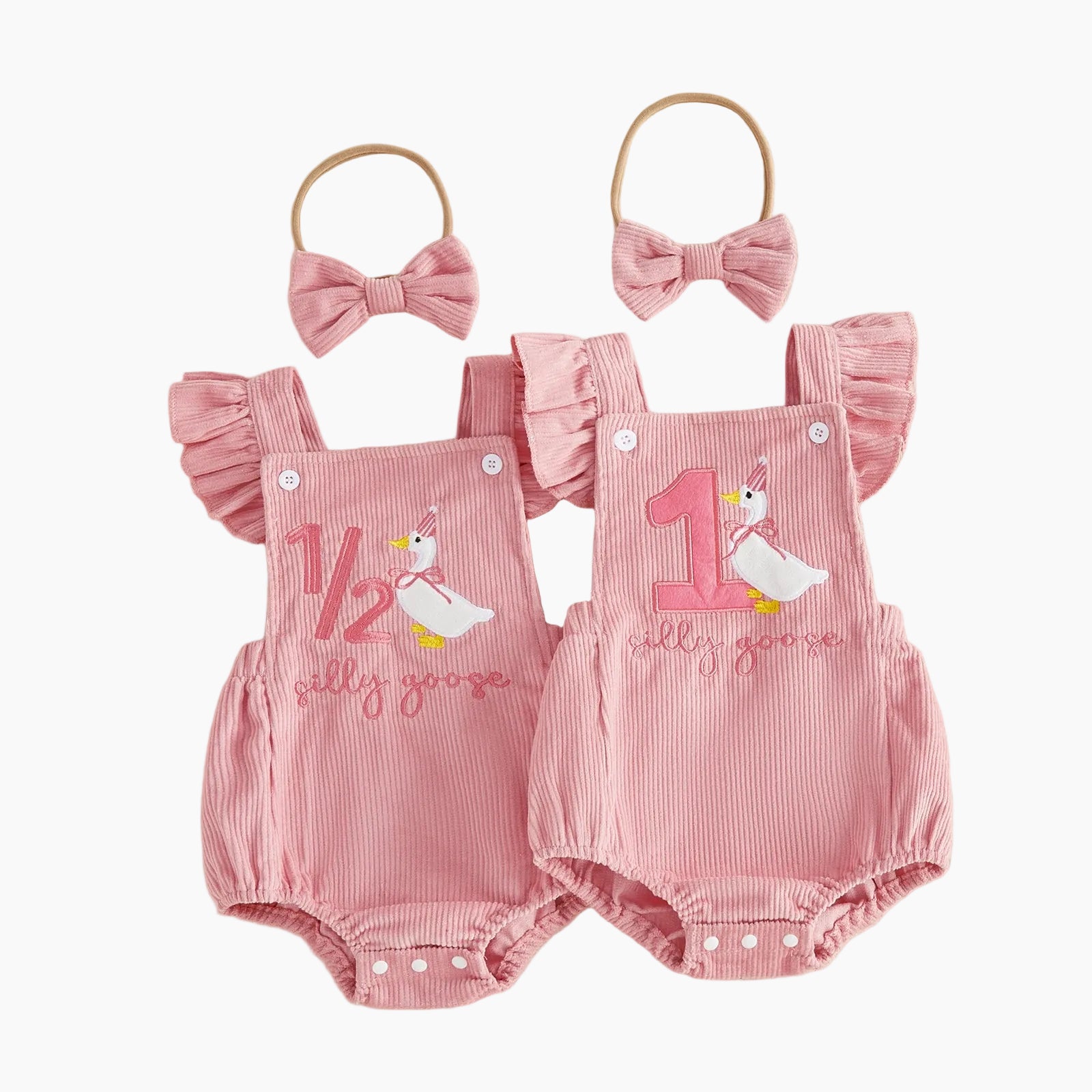 Baby Girl Birthday Outfit - Embroidered Fly Sleeves & Headband
