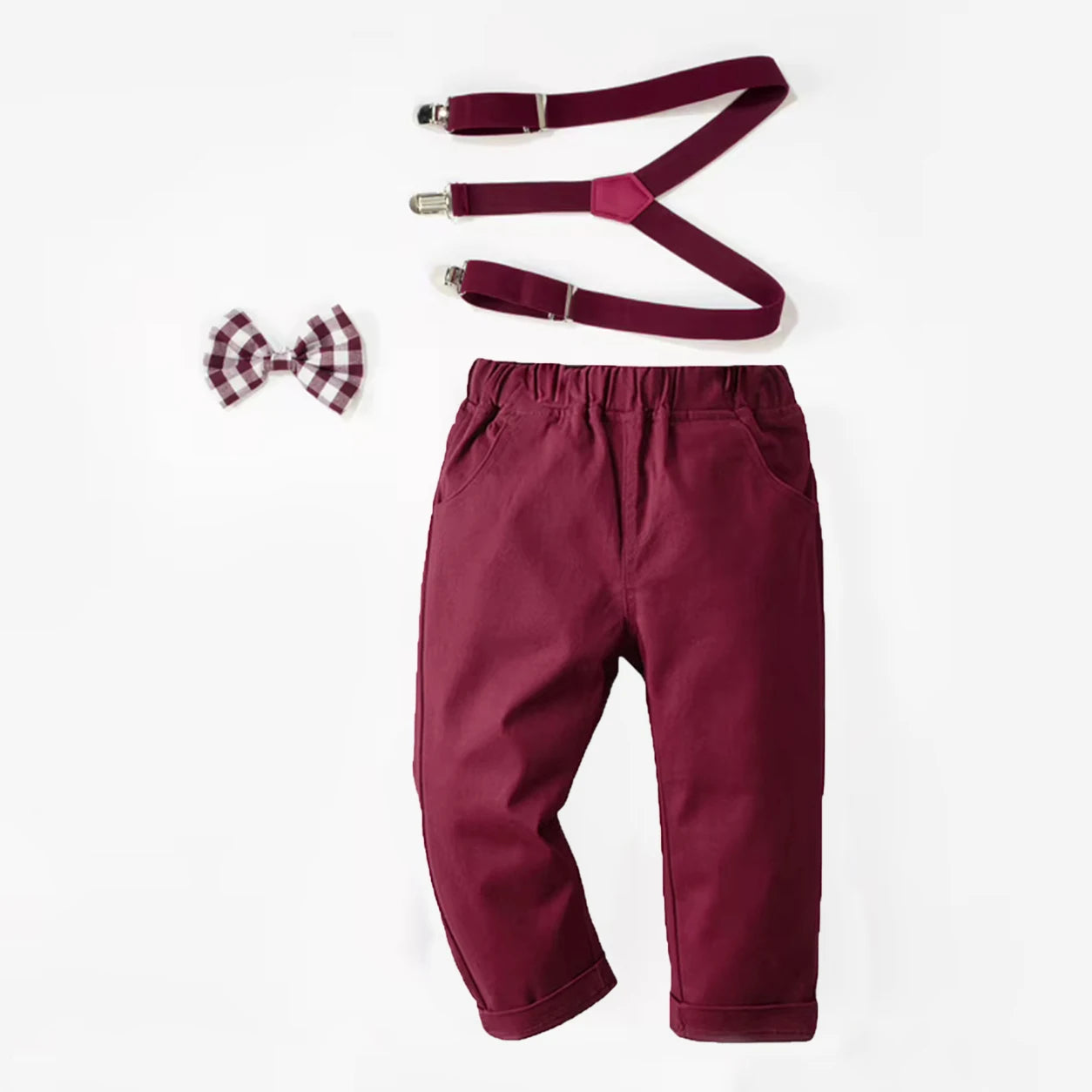 Boys Christmas 4-Piece Shirt, Bow Tie, Suspenders & Pants Set
