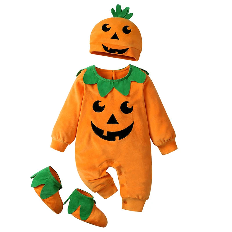 3-Piece Baby Pumpkin Halloween Costume Outfit