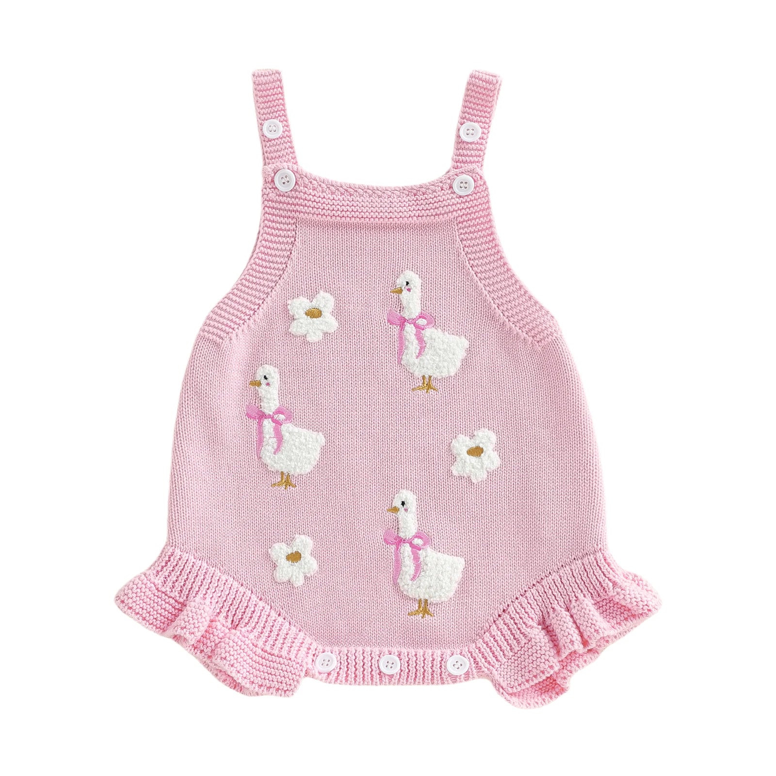 Baby Girl Sleeveless Duck & Flower Knit Overall Bodysuit