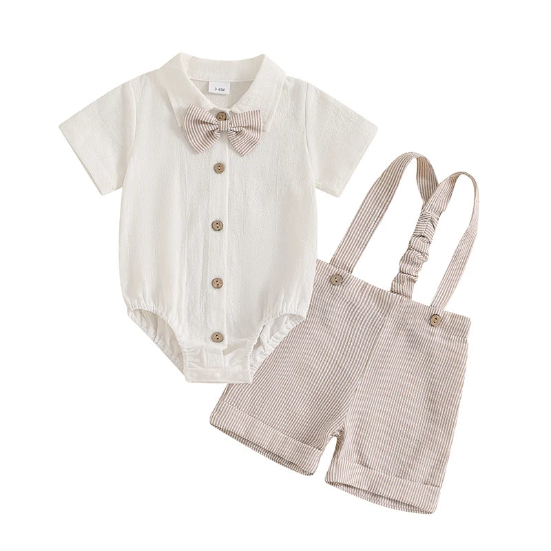 3-Piece Baby Boy Gentleman Romper & Shorts Set