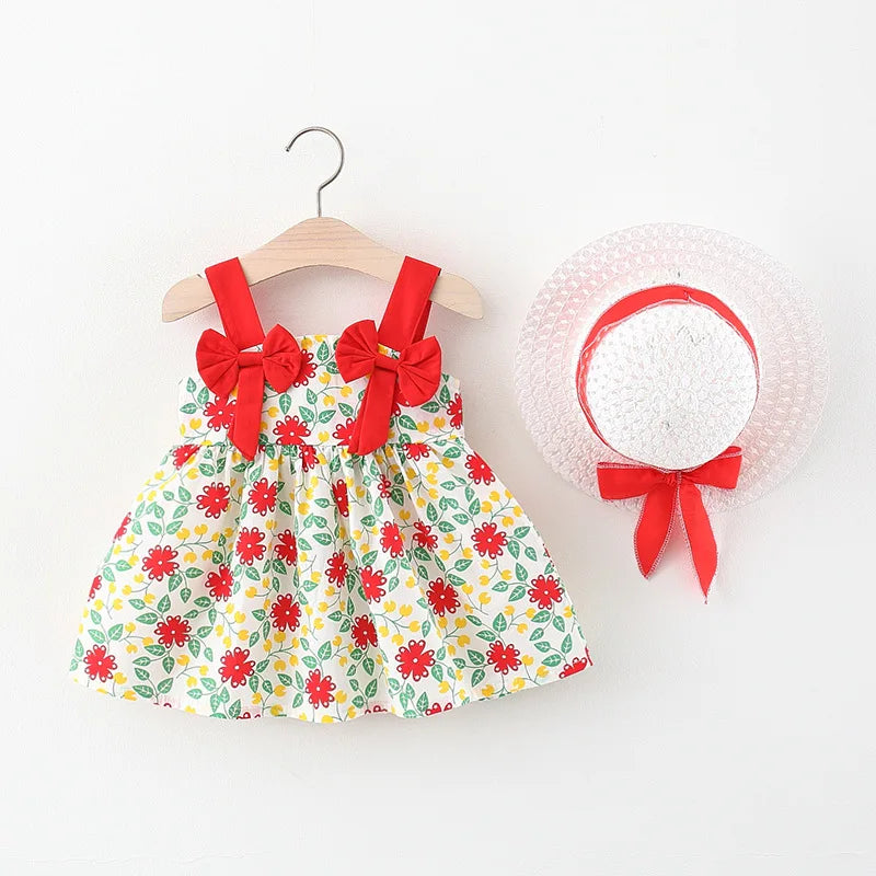 2-Piece Korean Style Floral Dress & Hat Set
