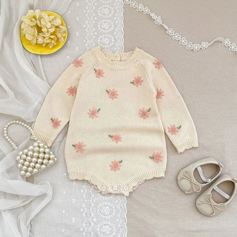 In Full Bloom Floral Embroidered Knit Romper
